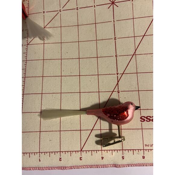 Old World Christmas Clip On Feathered Bird Beautiful! Pink White Tail - Picture 9 of 9